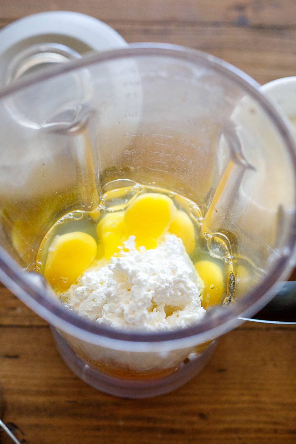 place eggs cottage cheese in blender