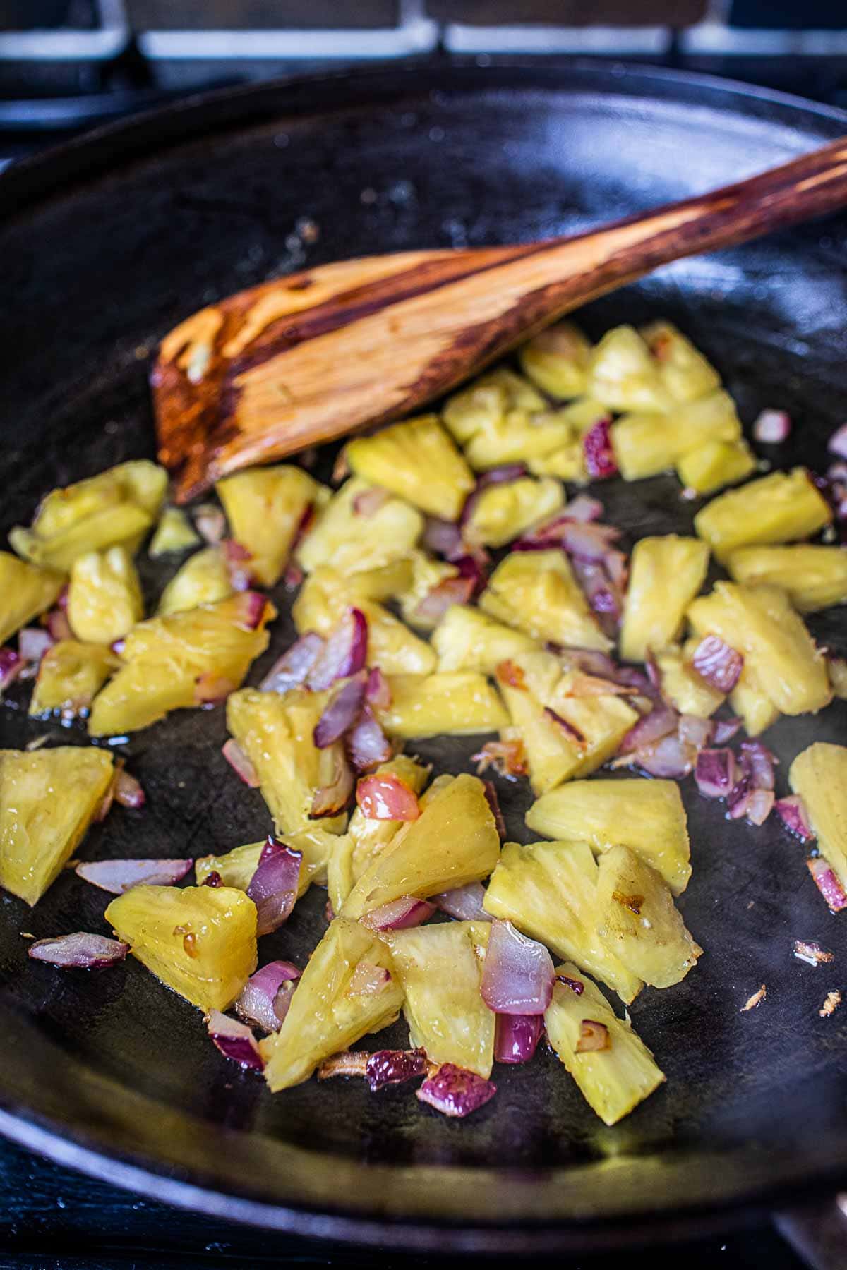 sautéed purple onion and pineapple