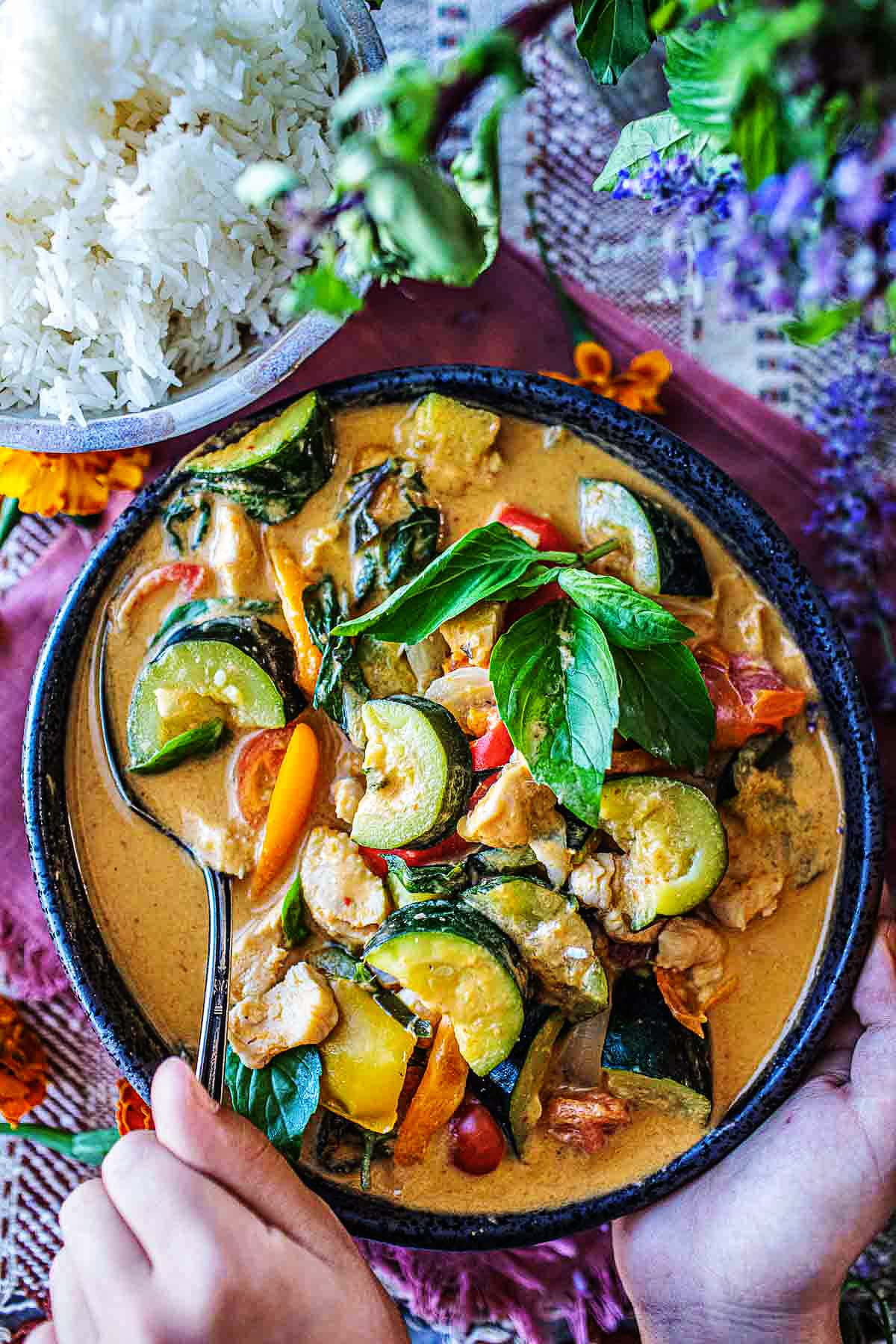 Zucchini Curry is a delightful dish made with Thai red curry paste and coconut milk. It’s a quick and easy dinner - the perfect meal for end-of-summer produce. Make this with chicken breast or Crispy Tofu.