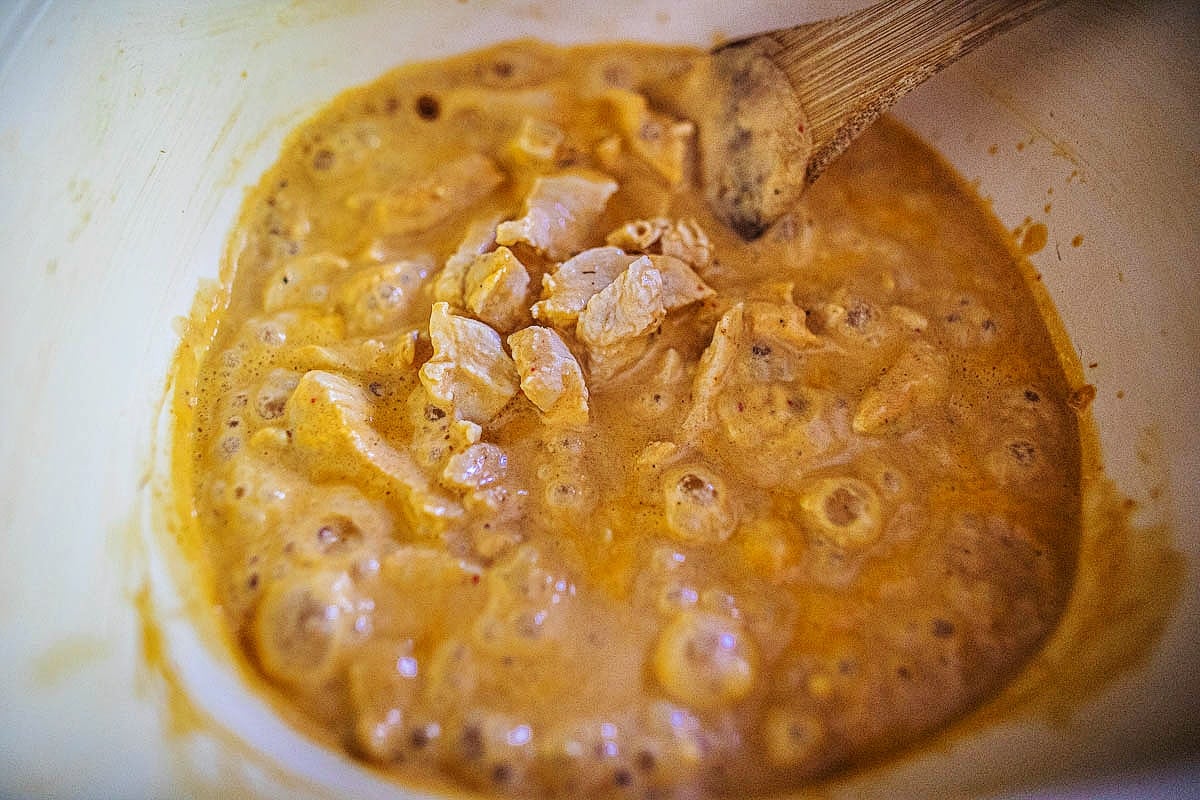 curry coconut with chicken in a pot