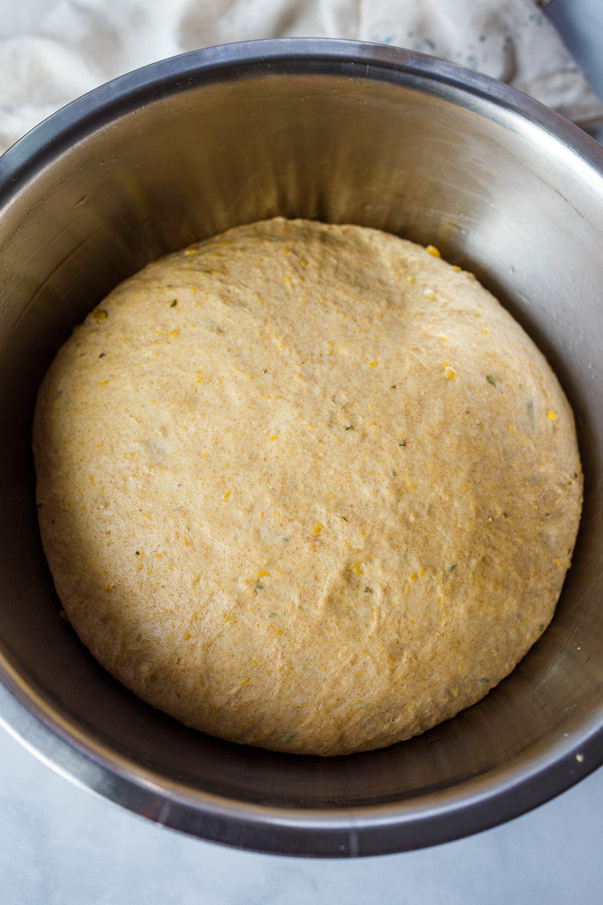 Dinner roll dough doubled in size.
