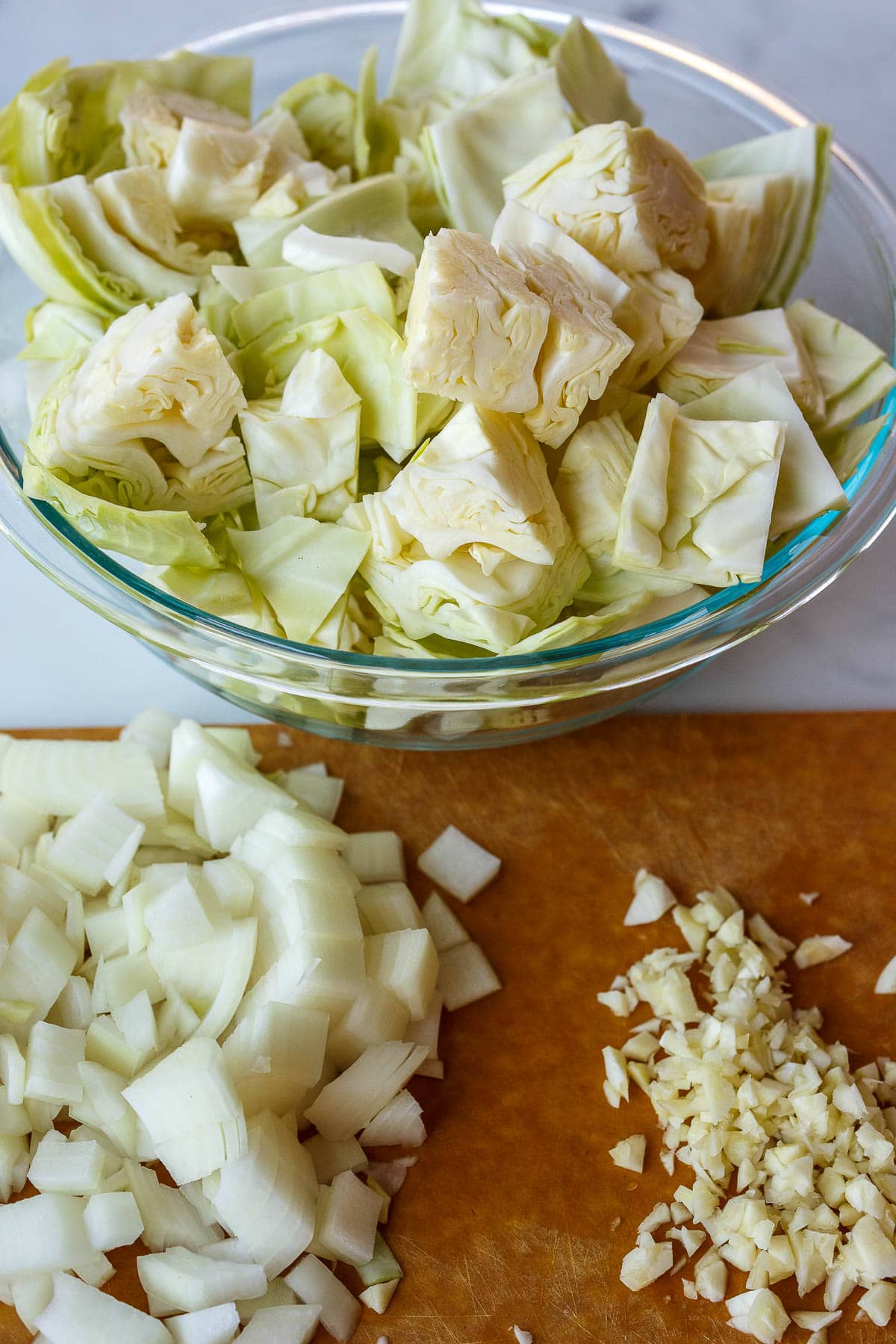 Cabbage, onion, garlic chopped.