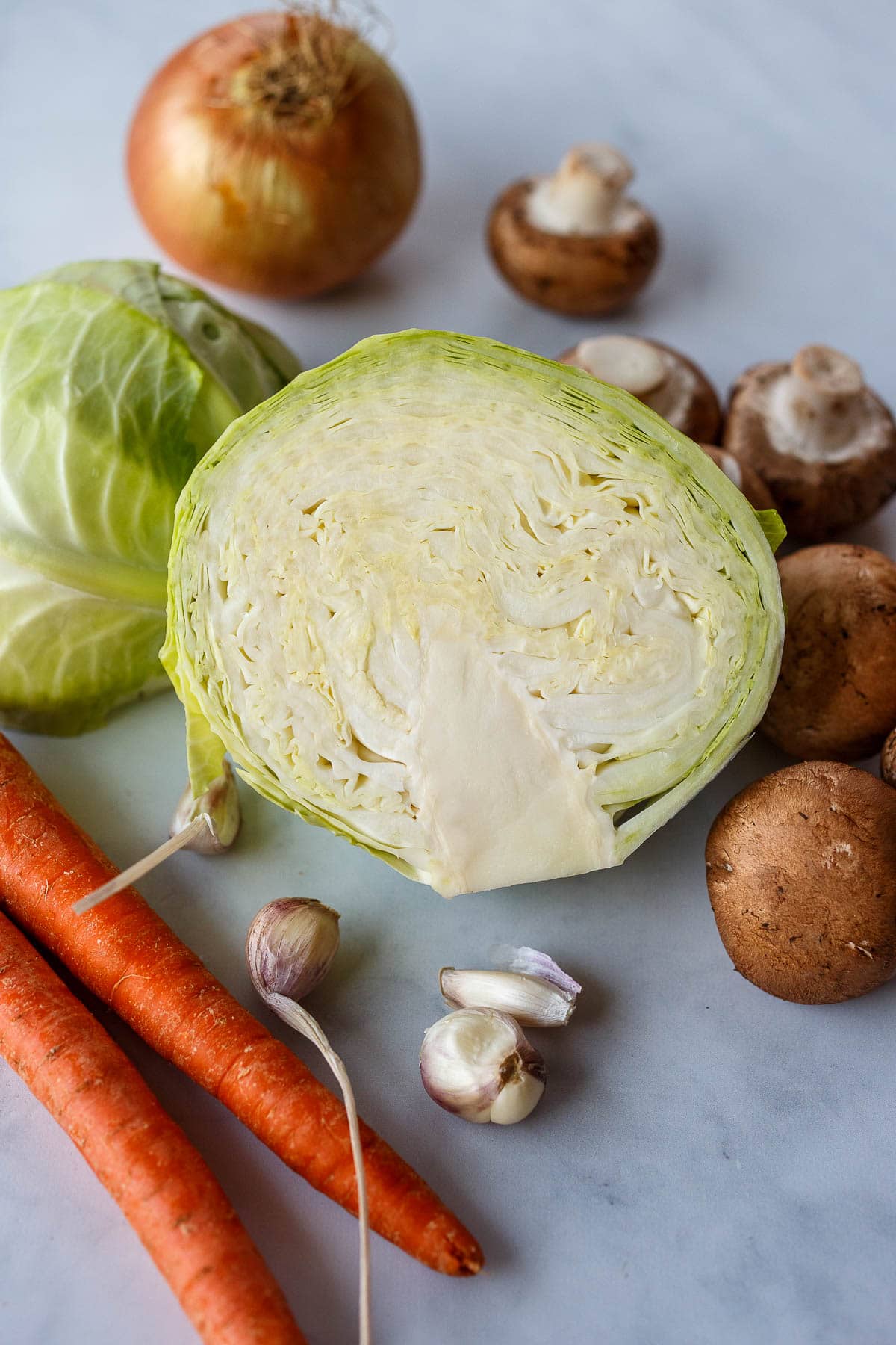 Cabbage and all veggies featured in cabbage soup.