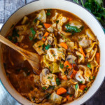 Simple clean ingredients full of comforting flavors, this Cabbage Soup is healthy, satisfying and easy to make. Perfect for busy weekdays and leftovers are delicious! Vegan.