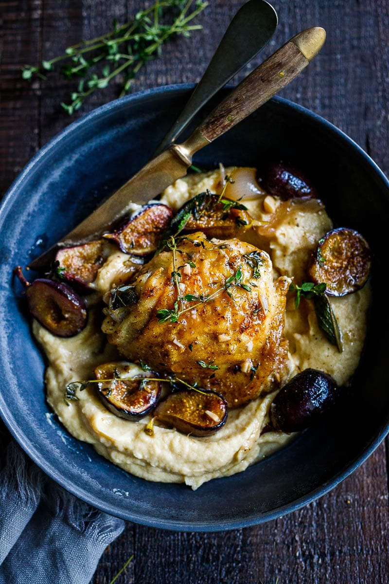 egant yet simple, Braised Chicken with Fresh Figs requires only 25 mins of hands on time before baking in the oven. Perfect for entertaining. 
