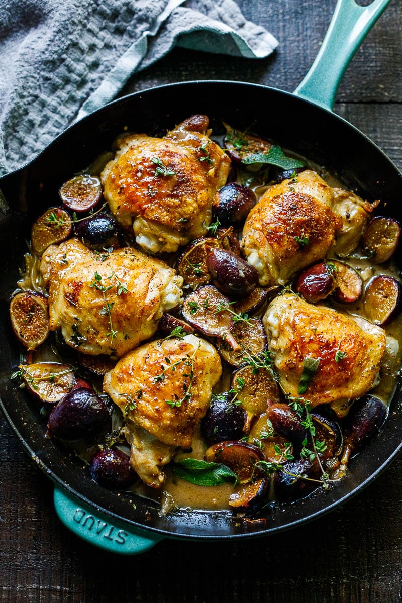 egant yet simple, Braised Chicken with Fresh Figs requires only 25 mins of hands on time before baking in the oven. Perfect for entertaining.