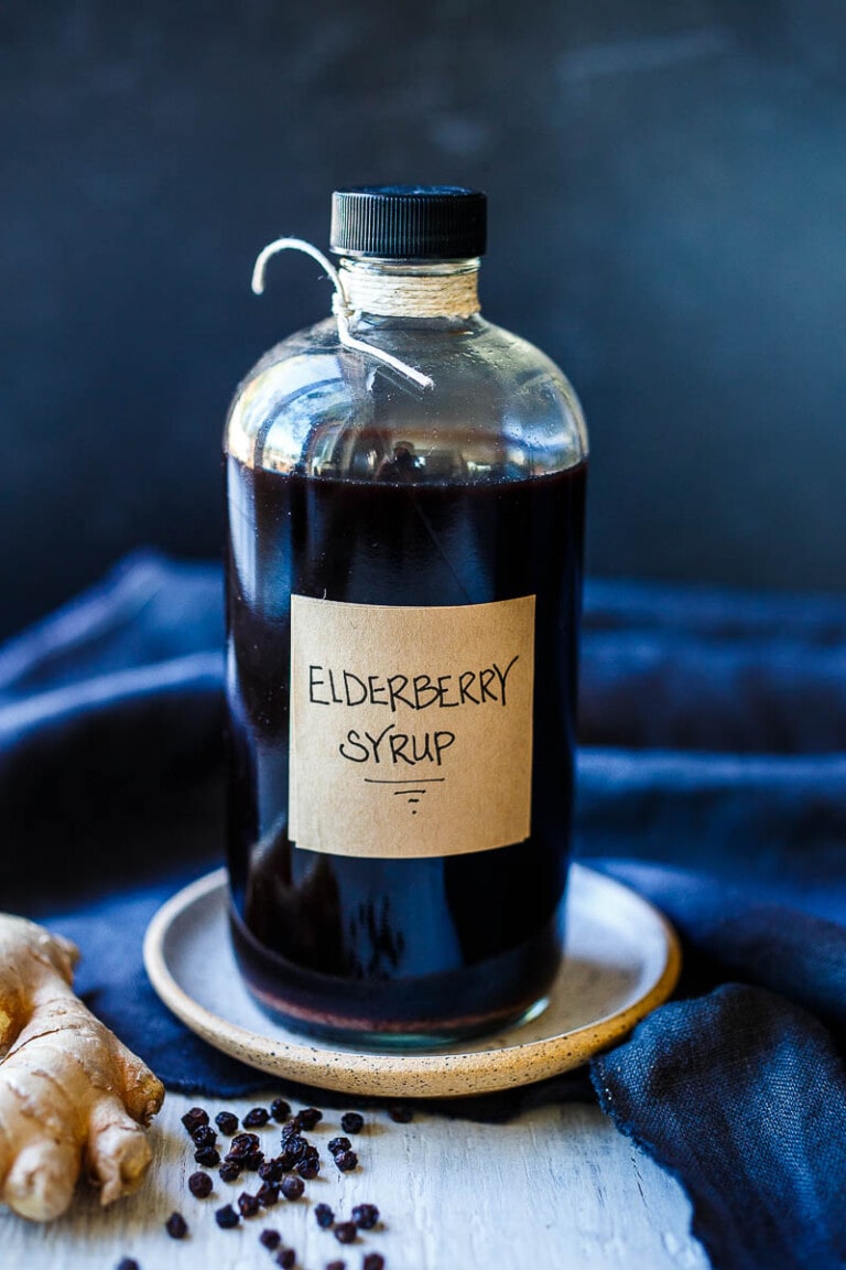 Elderberry Syrup in a bottle.