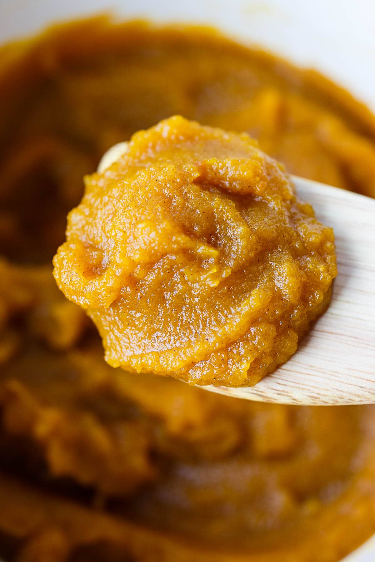 Pumpkin butter on a spoon.