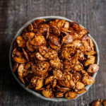Sweet and savory Maple Roasted Pumpkin Seeds with smoked paprika, cumin and cinnamon. A tasty vegan snack, perfect for fall.