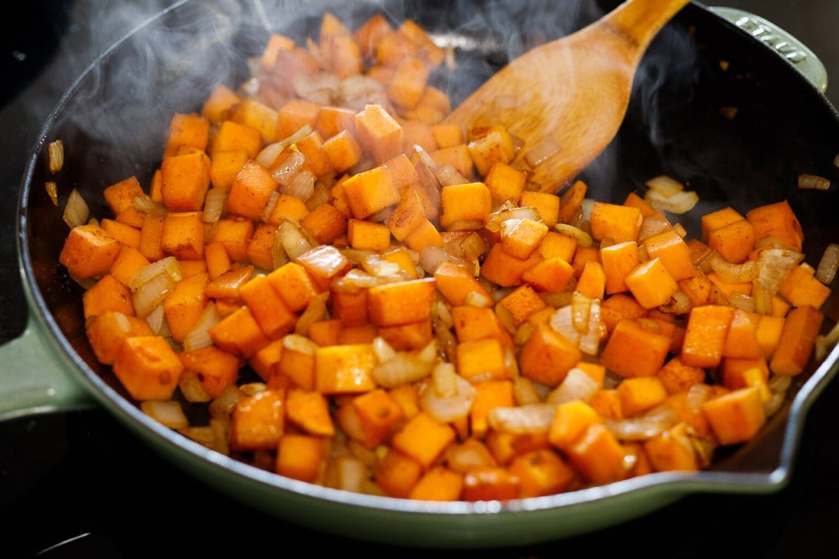 sautéing onion, garlic and butternut squash