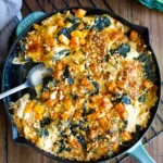 This No-Boil, Baked Rigatoni with Butternut Squash, Kale, Sage and Pecans can be made in one pan, with 30 minutes of hands-on time before baking in the oven. A cozy vegetarian dinner, perfect for fall.