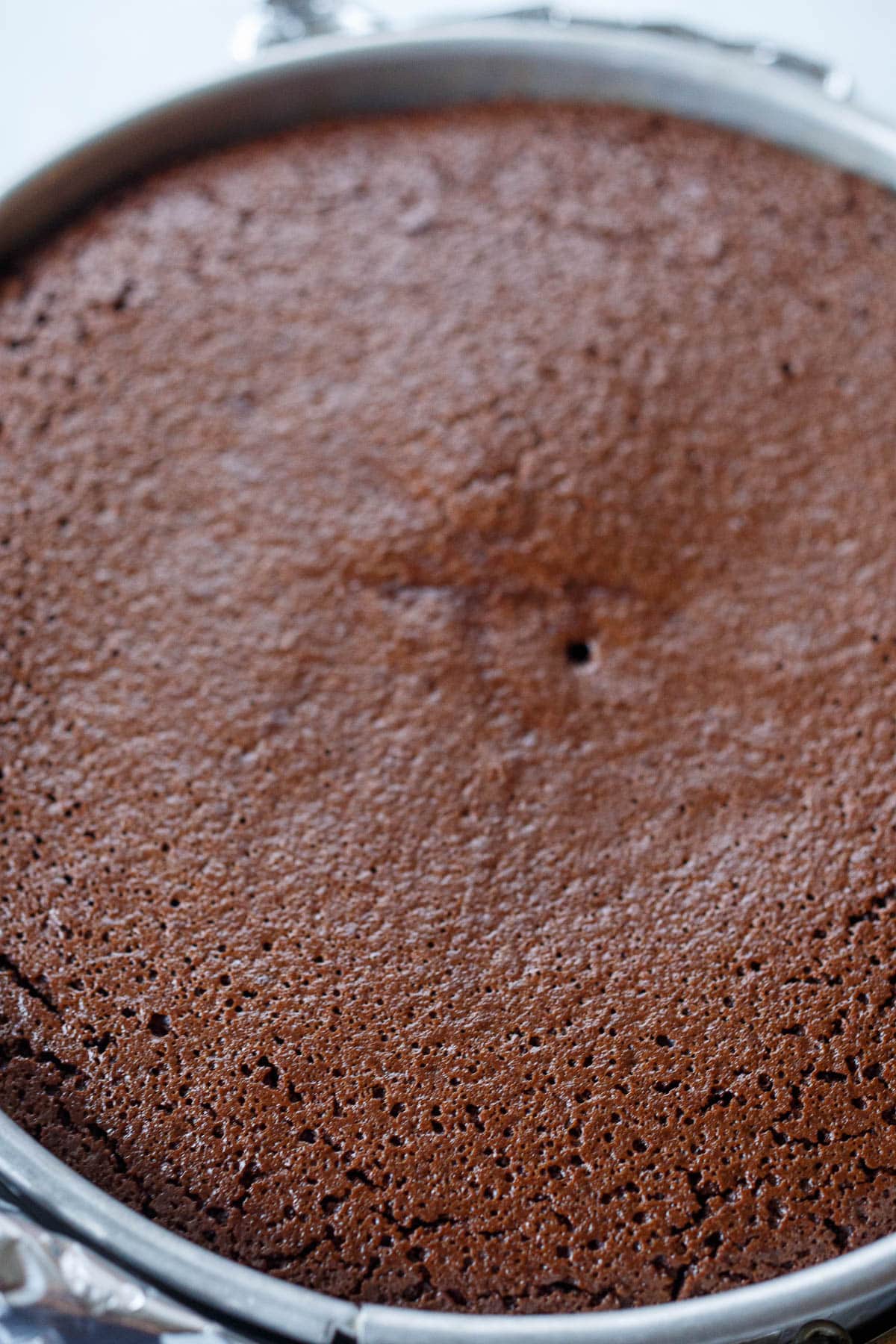 The baked chocolate torte fresh out of the oven.