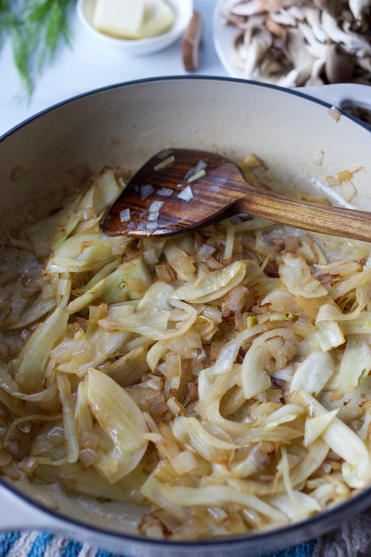 Sautéing fennel and shallots.