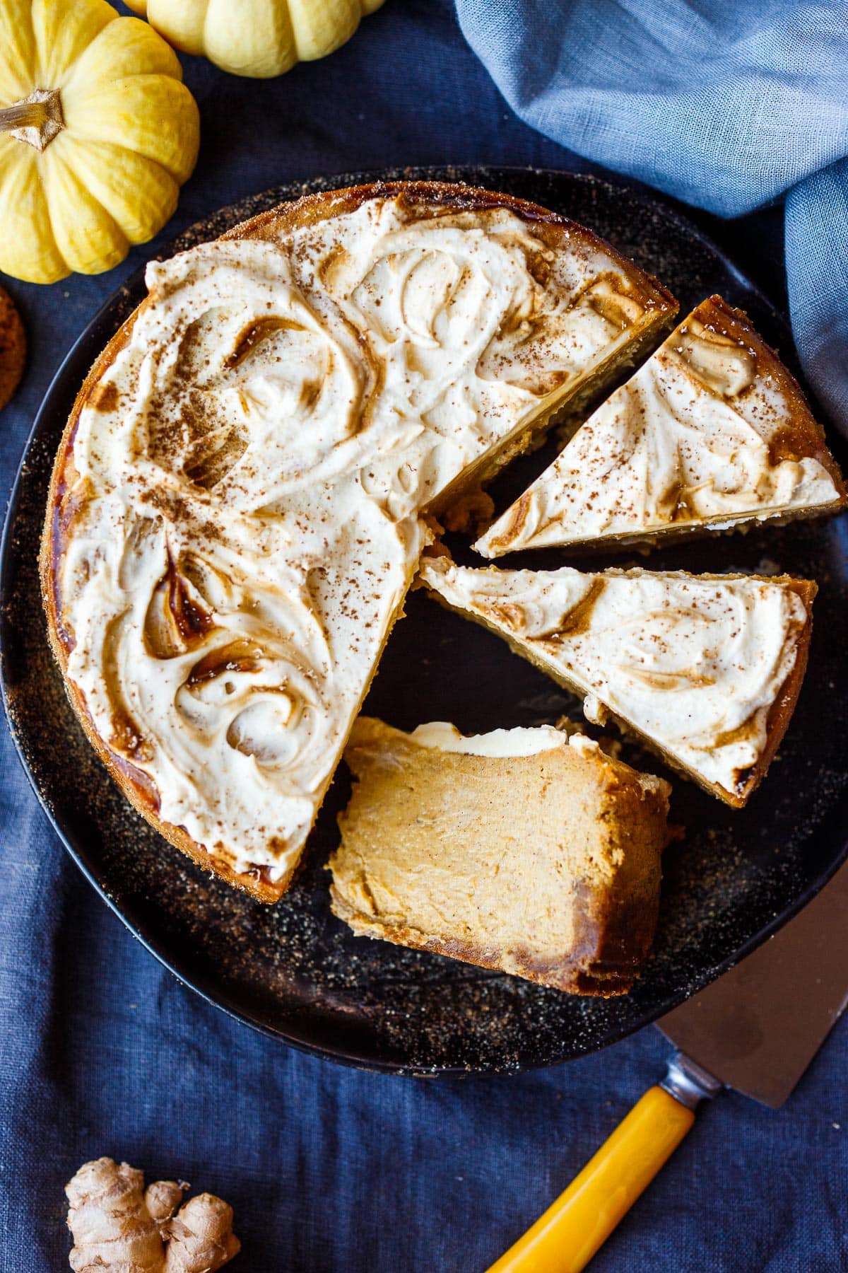 Incredibly creamy and perfectly spiced, this easy Pumpkin Cheesecake is a great addition to the holiday dessert table. No water bath needed, and ideal to make ahead of time!