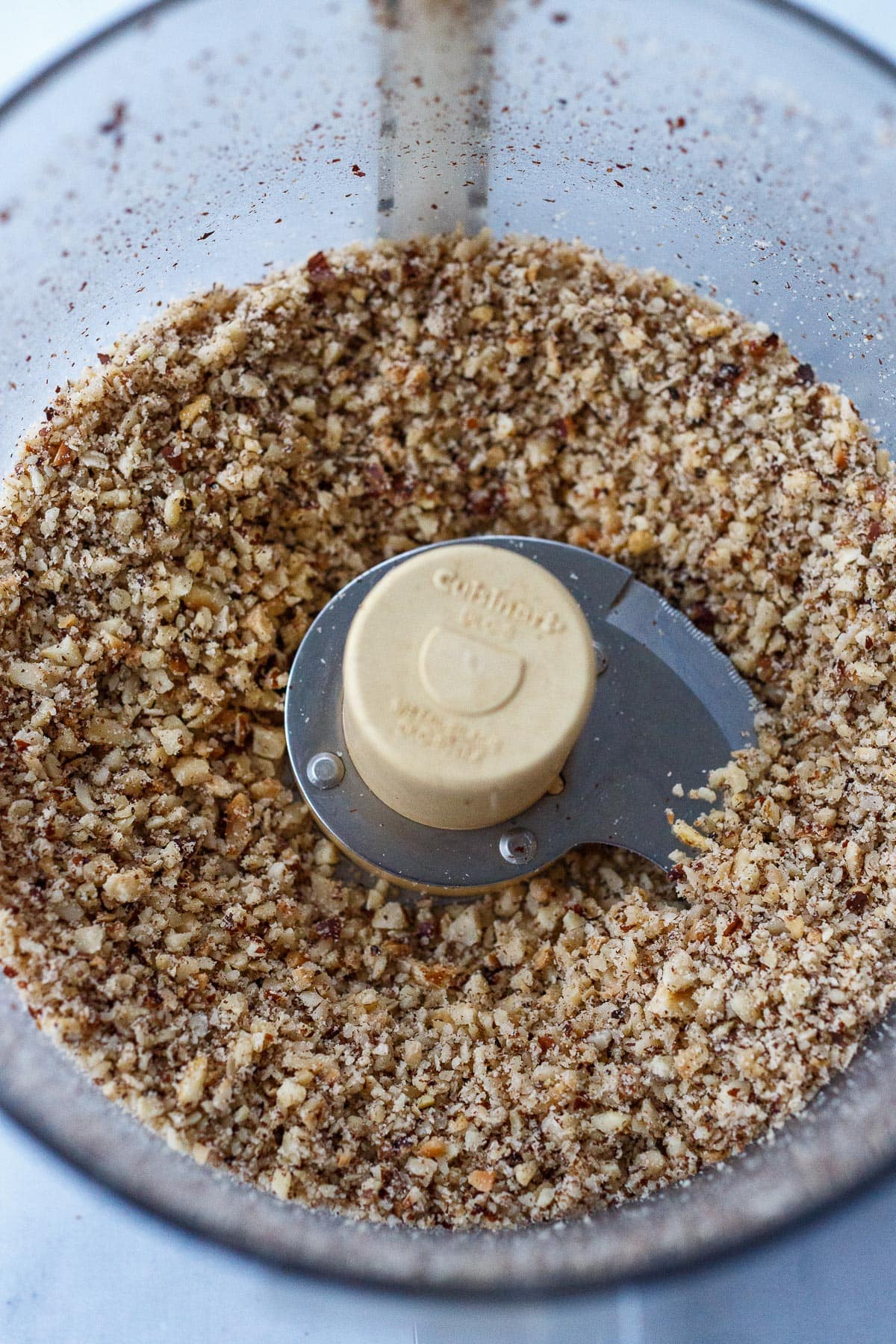 Hazelnuts ground in food processor.