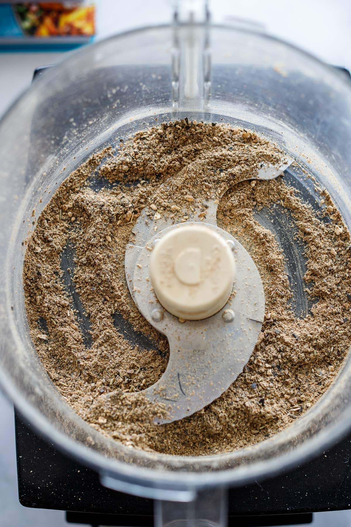 mushroom powder after being blended in a food processor. 