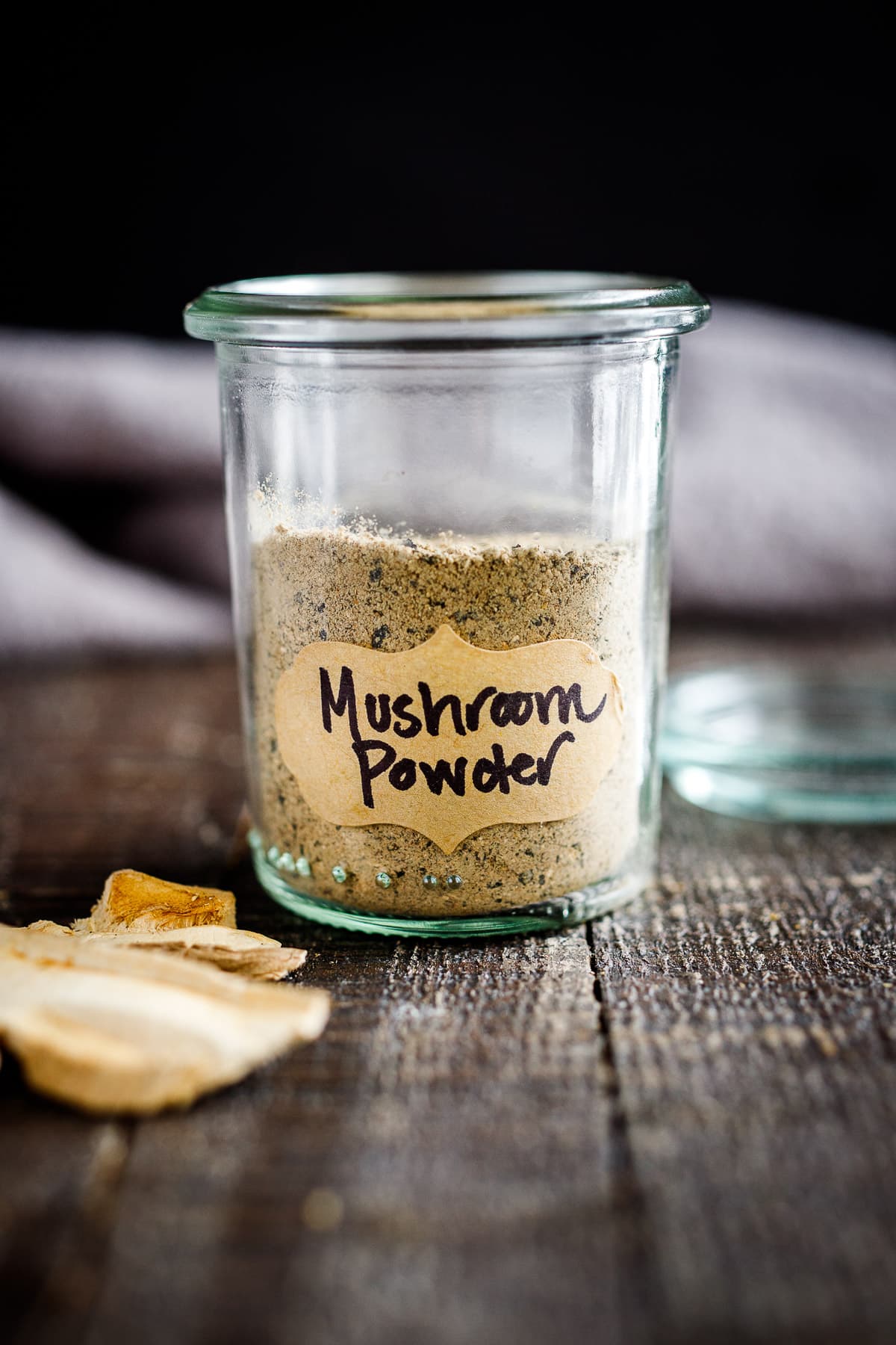 Mushroom powder in a jar. 