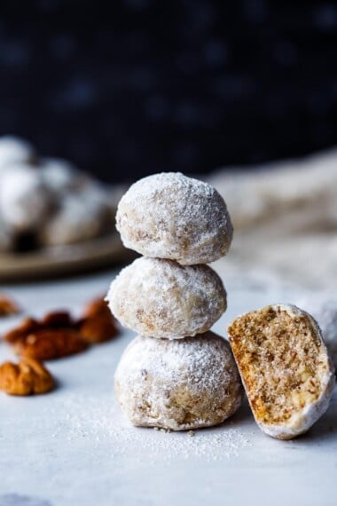 Snowball cookies stack up in a row