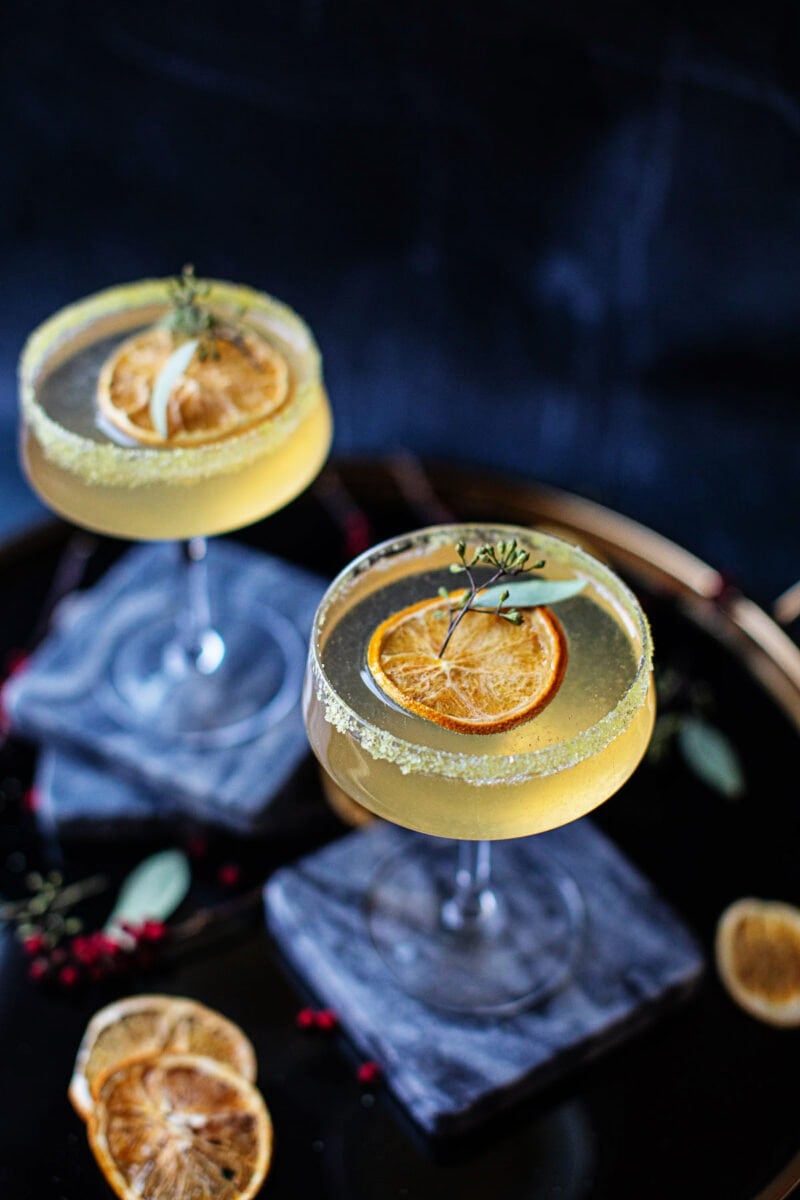 two orange blossom cocktails in glasses