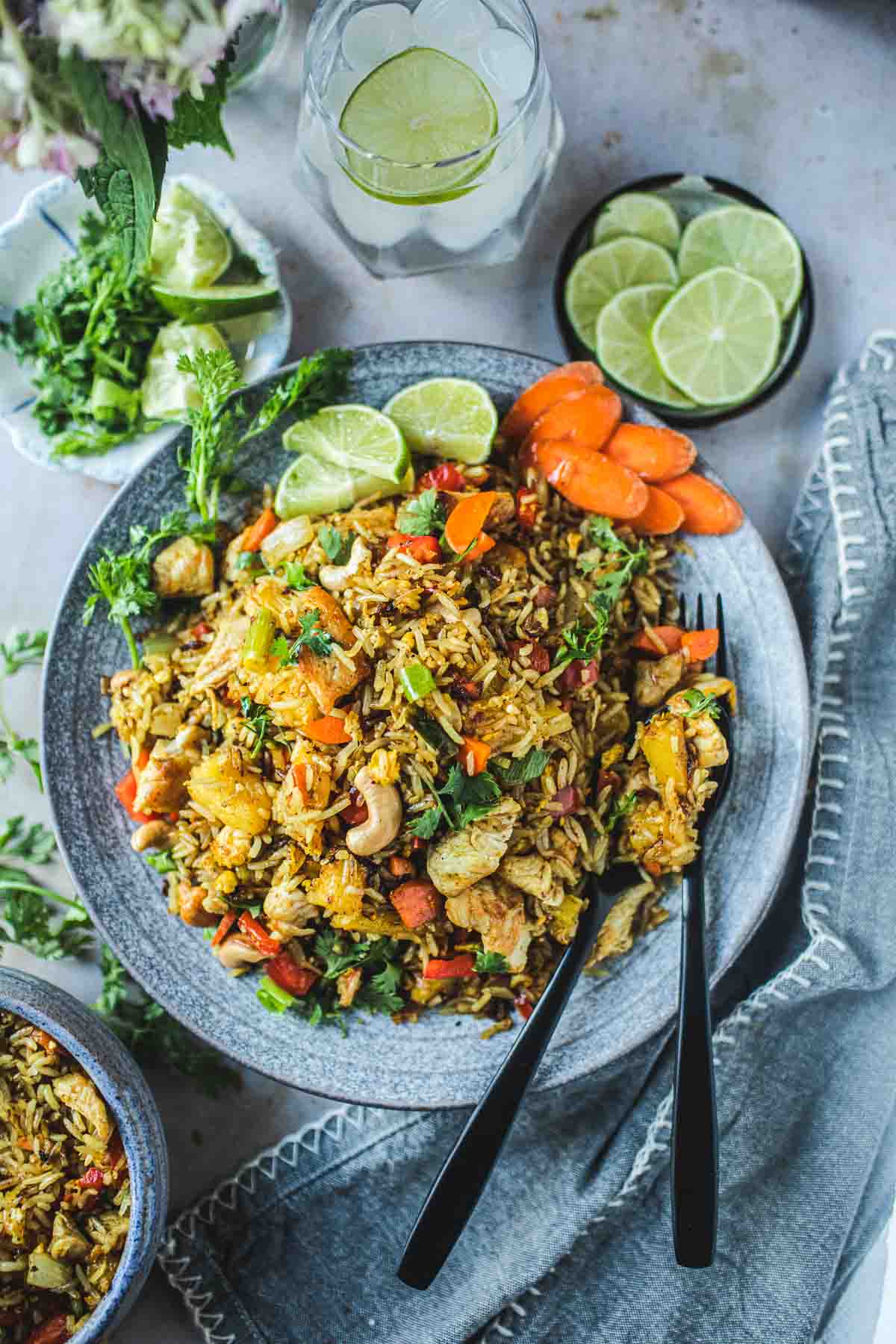 Pineapple fried rice on a plate on a table