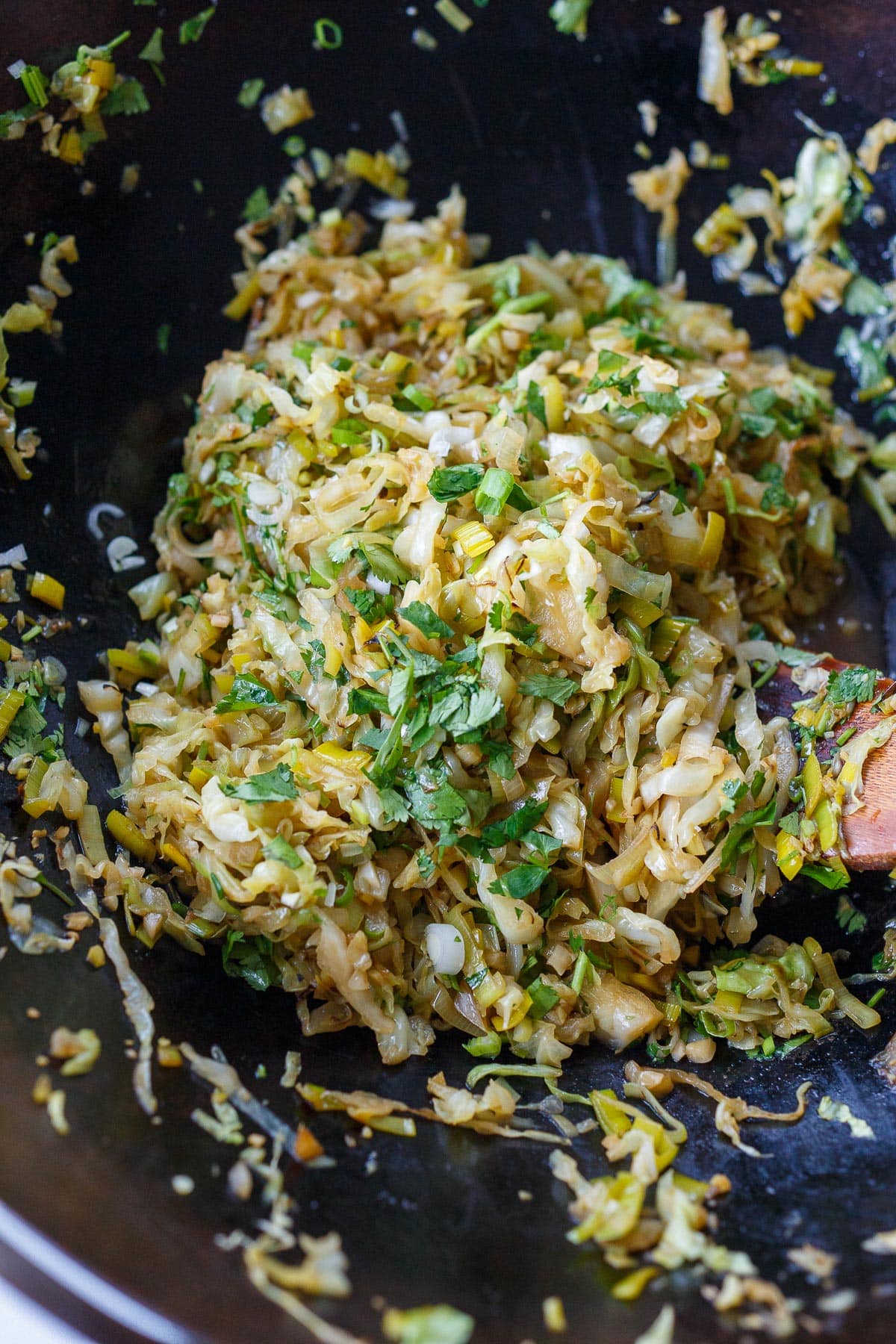 Cabbage stir fry in the wok.