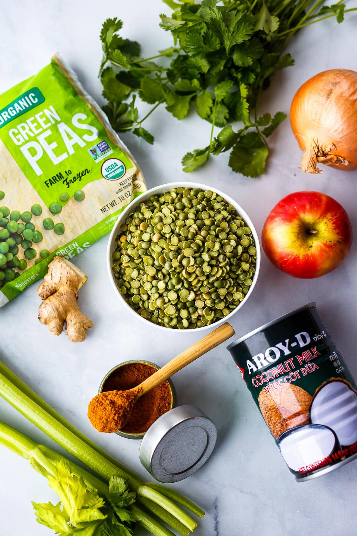 Ingredients in Curried Split Pea Soup.