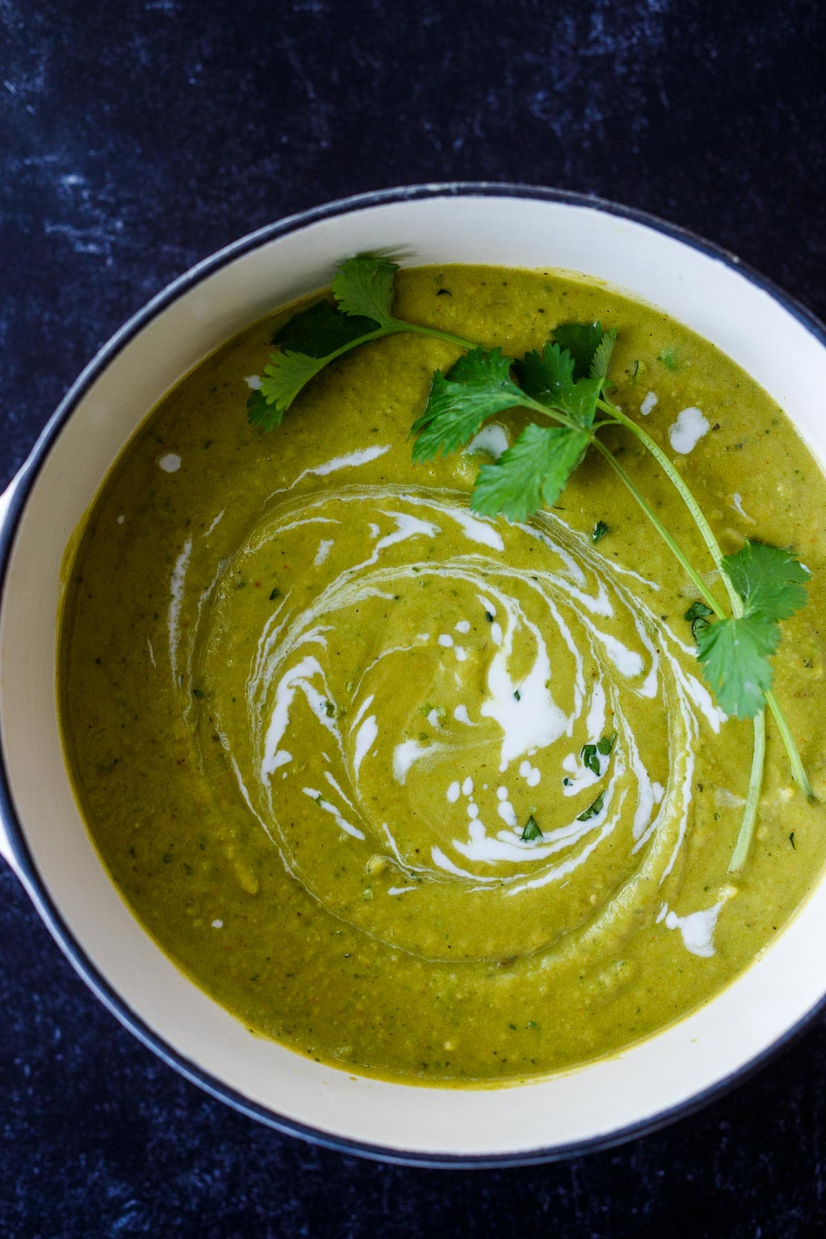 Curried split pea soup in a pot.