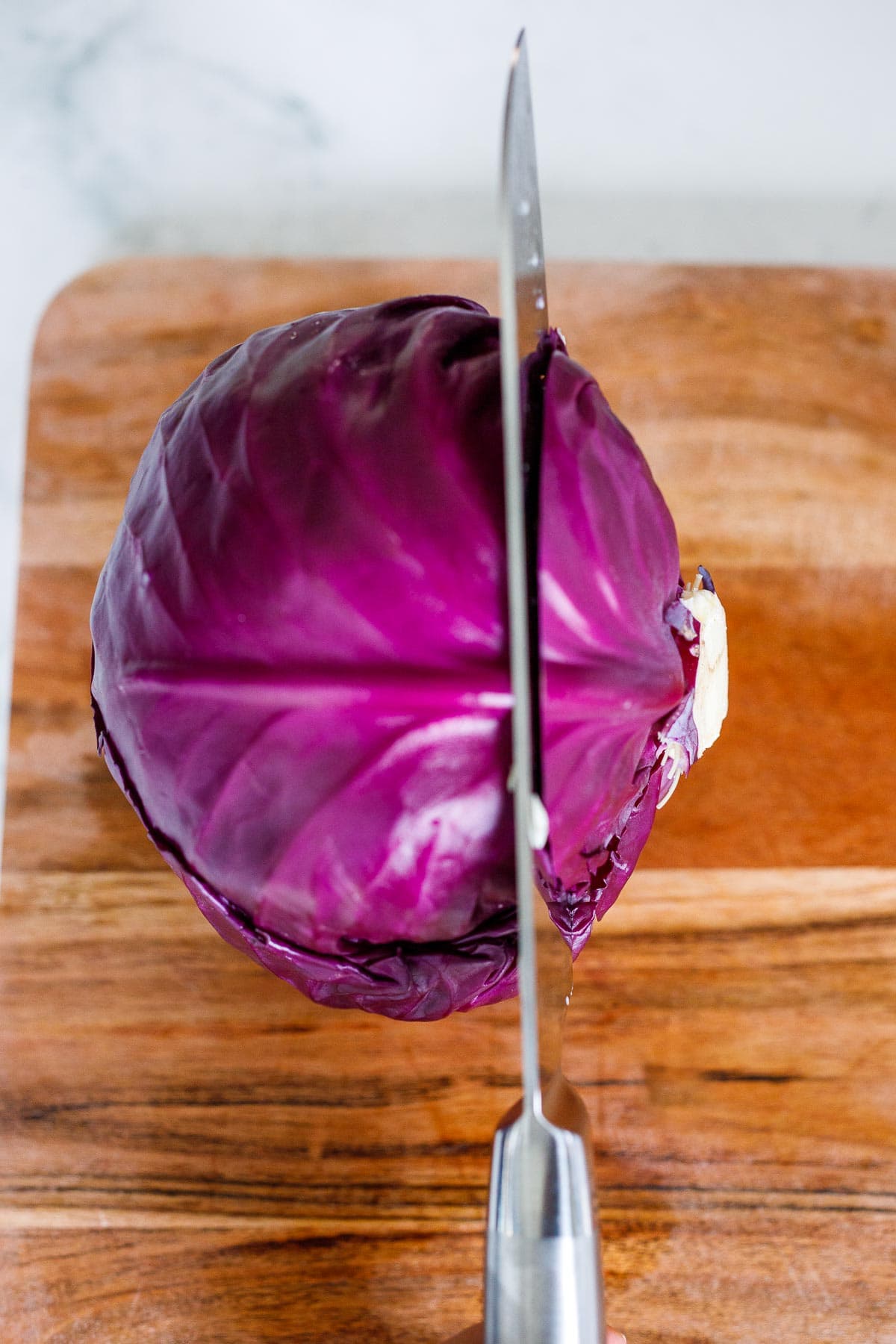 Slicing the cabbage.