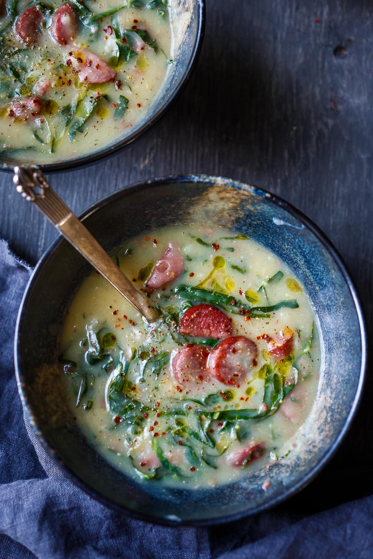 Caldo Verde soup in a bowl.