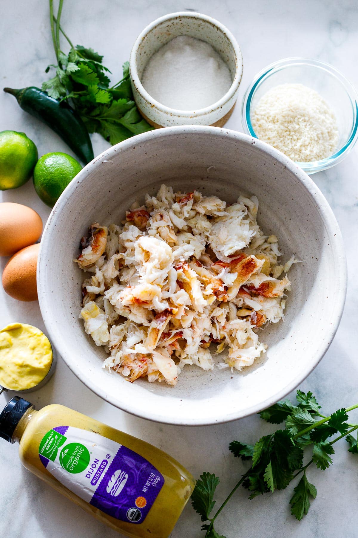 Ingredients in crab cakes- with fresh Dungeness Crab 