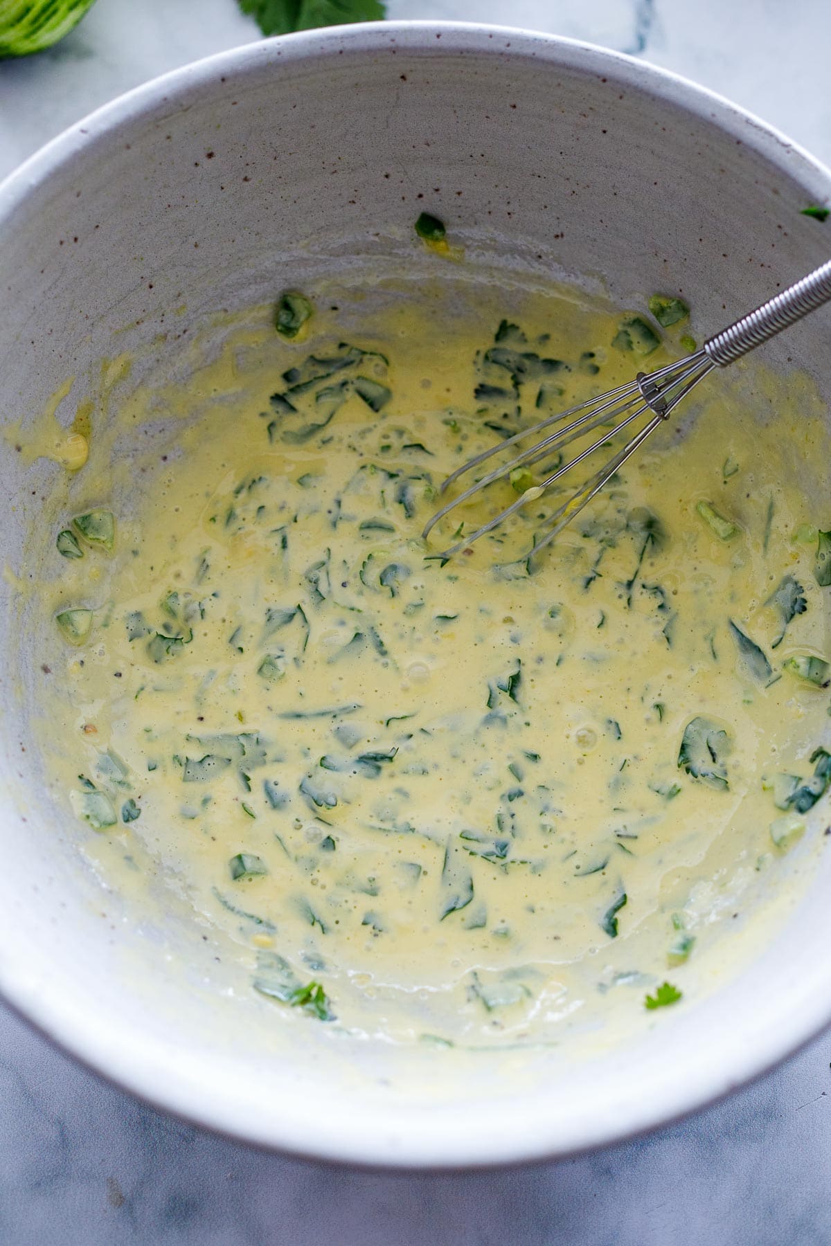 Wet ingredients in a bowl- whisked. 