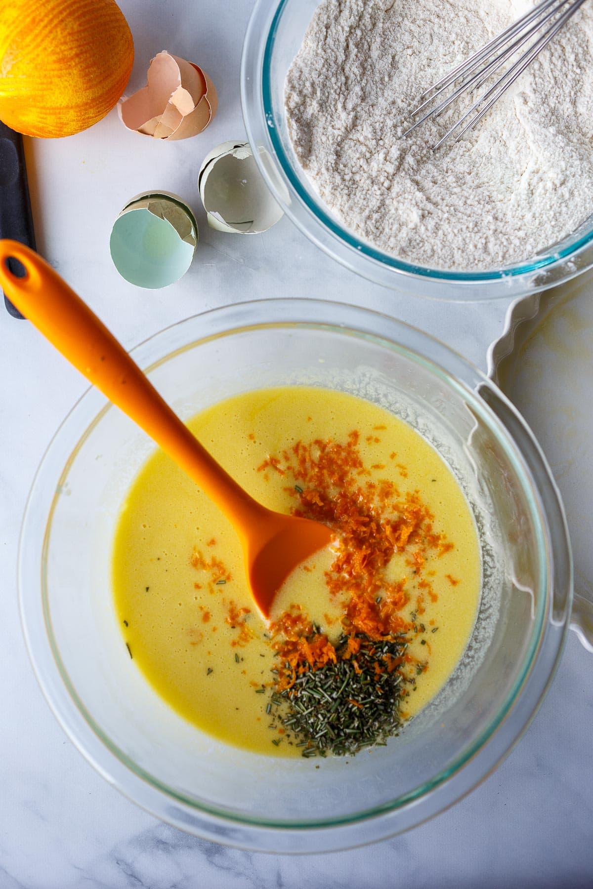 Wet ingredients in a bowl.