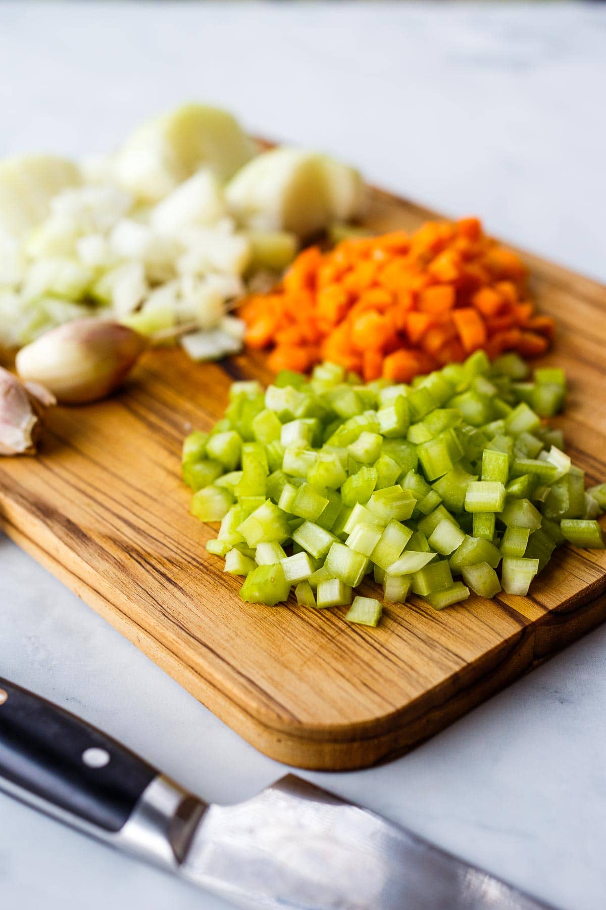 Chopped onion, carrot and celery.