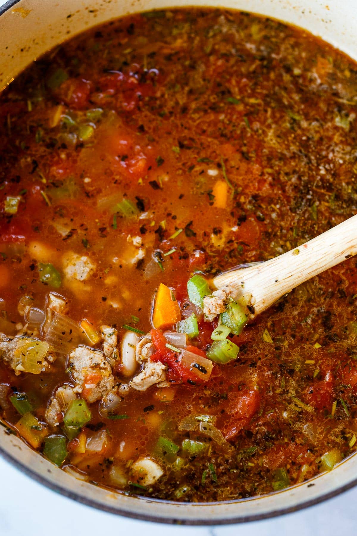 Simmering soup.