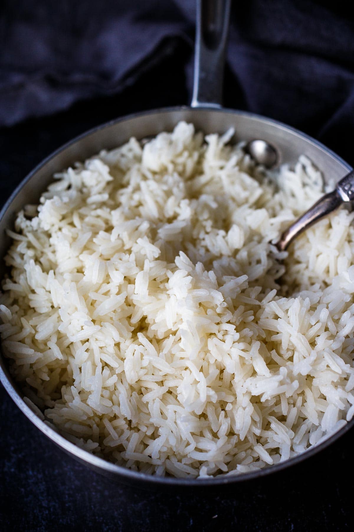 Jasmine Rice fluffed up in a pot.