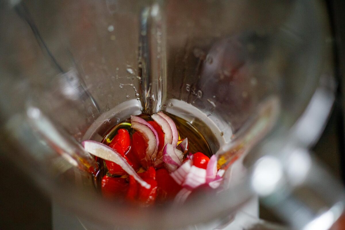 ingredients in a blender.