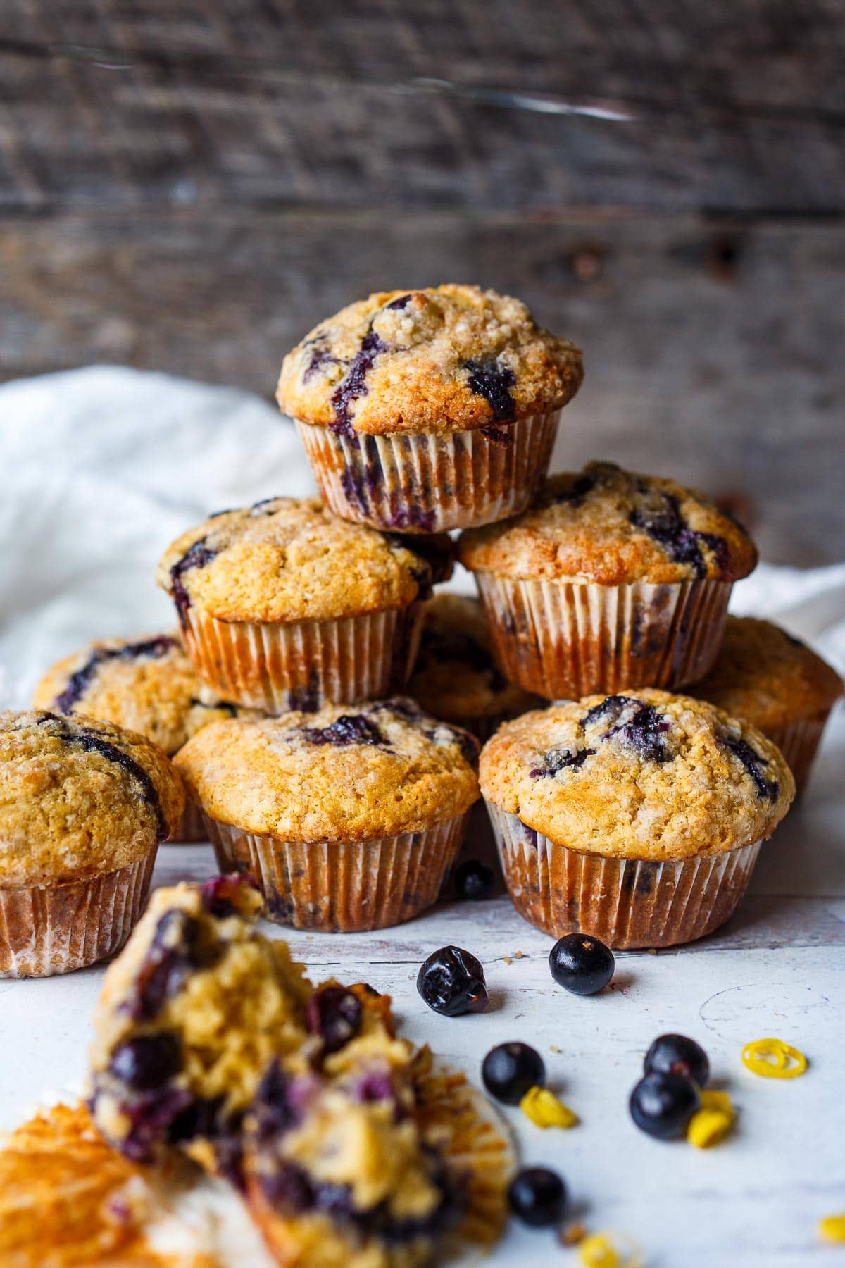 Tender Blueberry Muffins with lemon zest, vanilla and cardamom, lightly sweetened & can be made with fresh or frozen blueberries. Gluten-free adaptable. A delicious breakfast or afternoon snack. Gluten free adaptable.