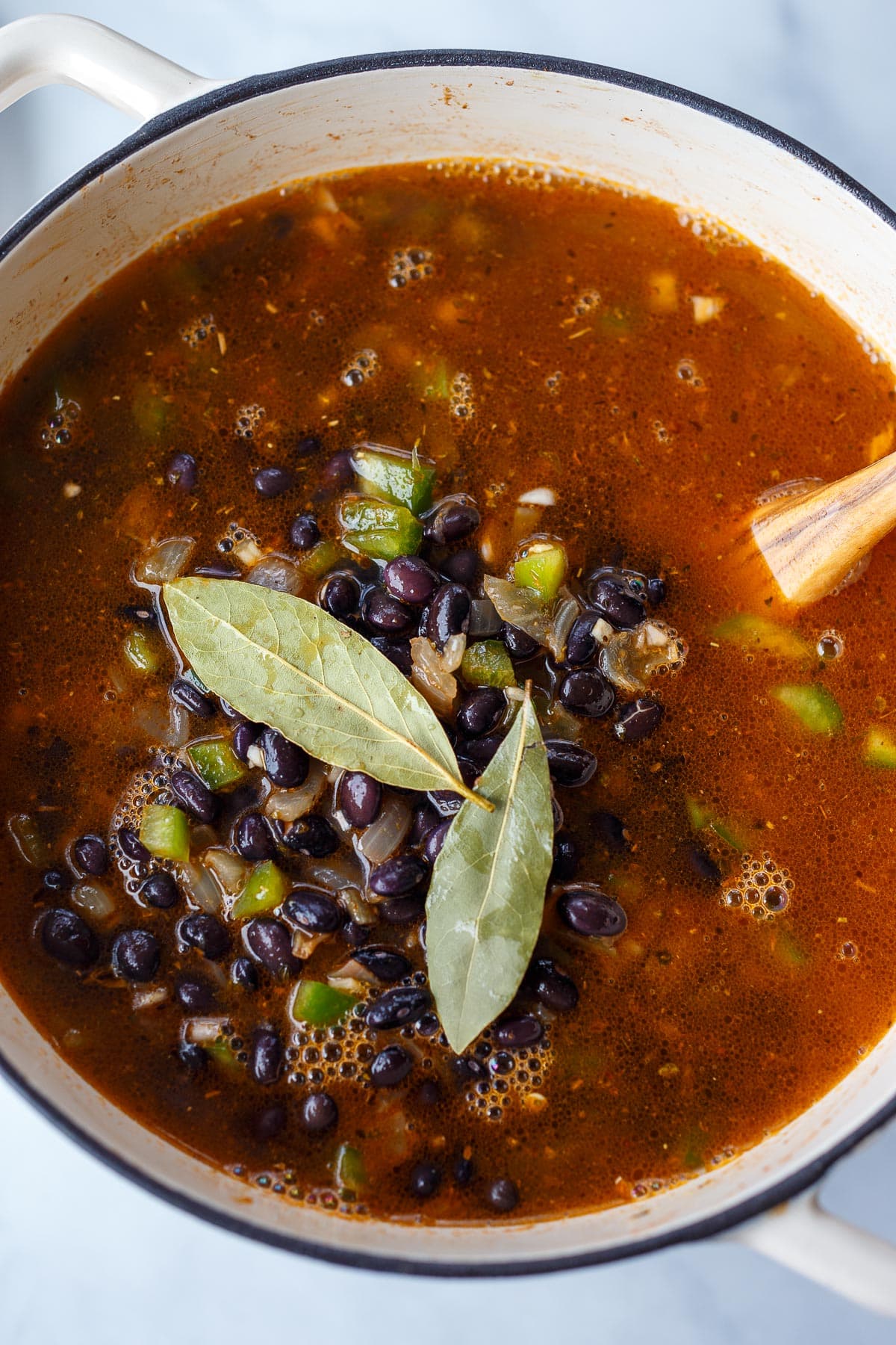 simmering black beans.