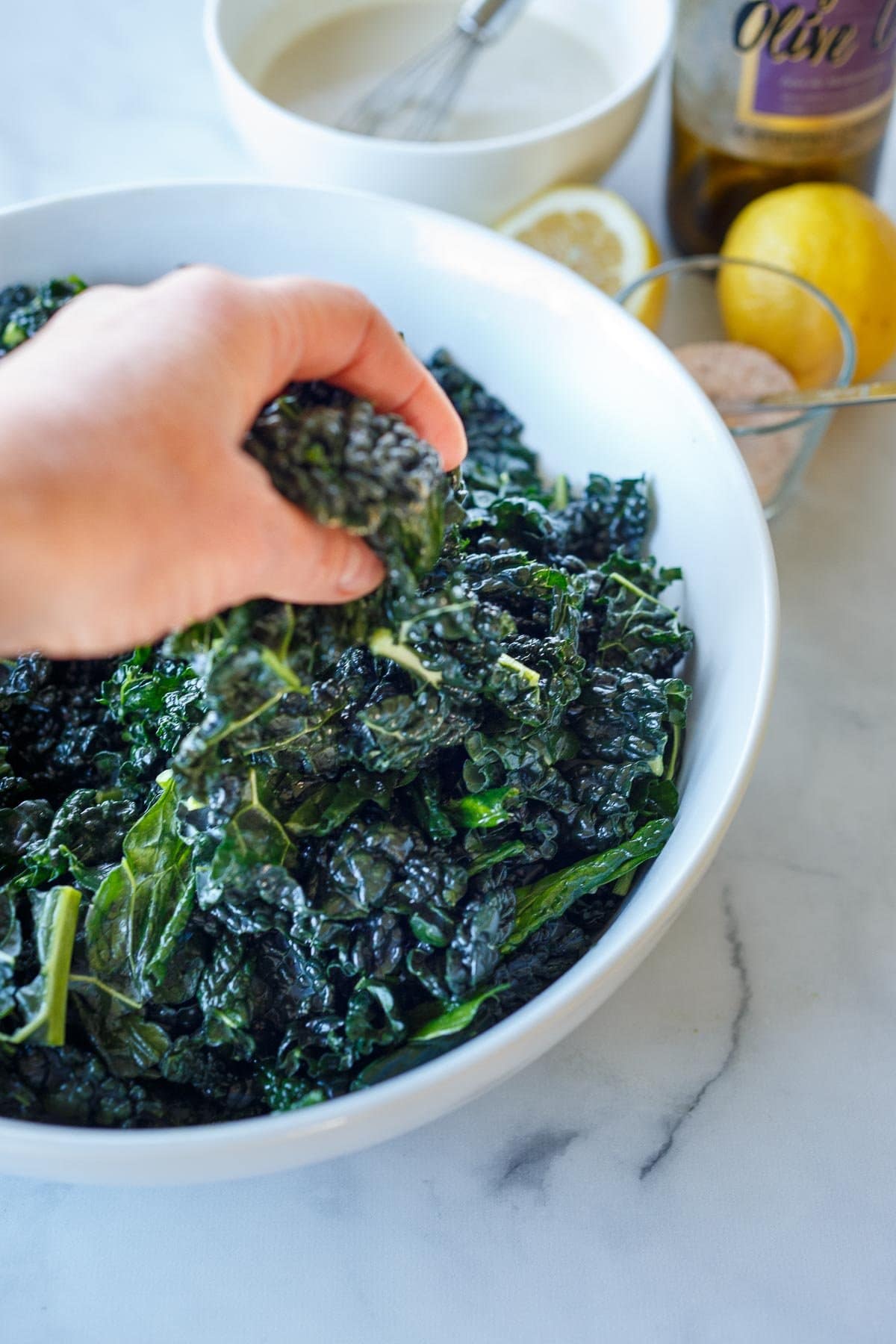 Massaging kale.