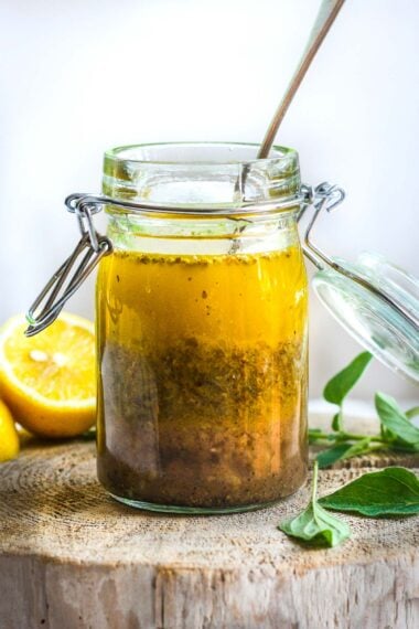 homemade Greek salad dressing in a jar