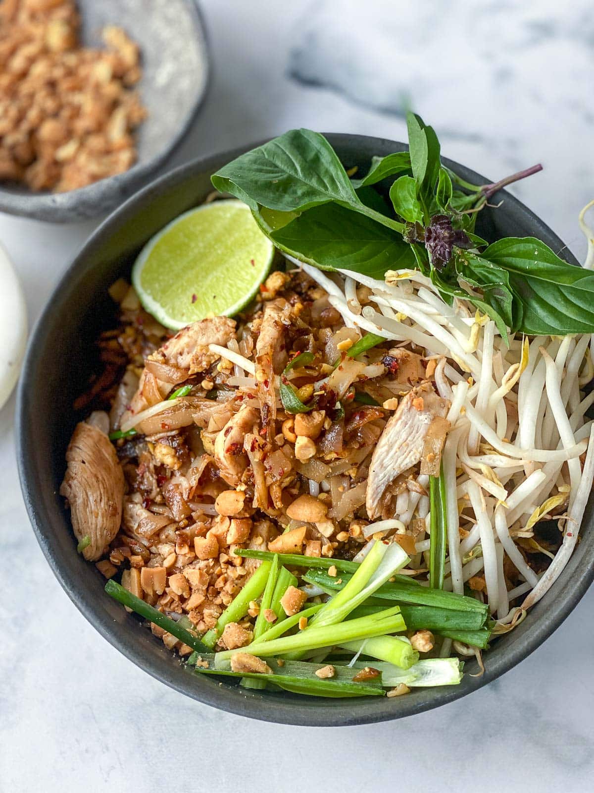 pad thai in a bowl.