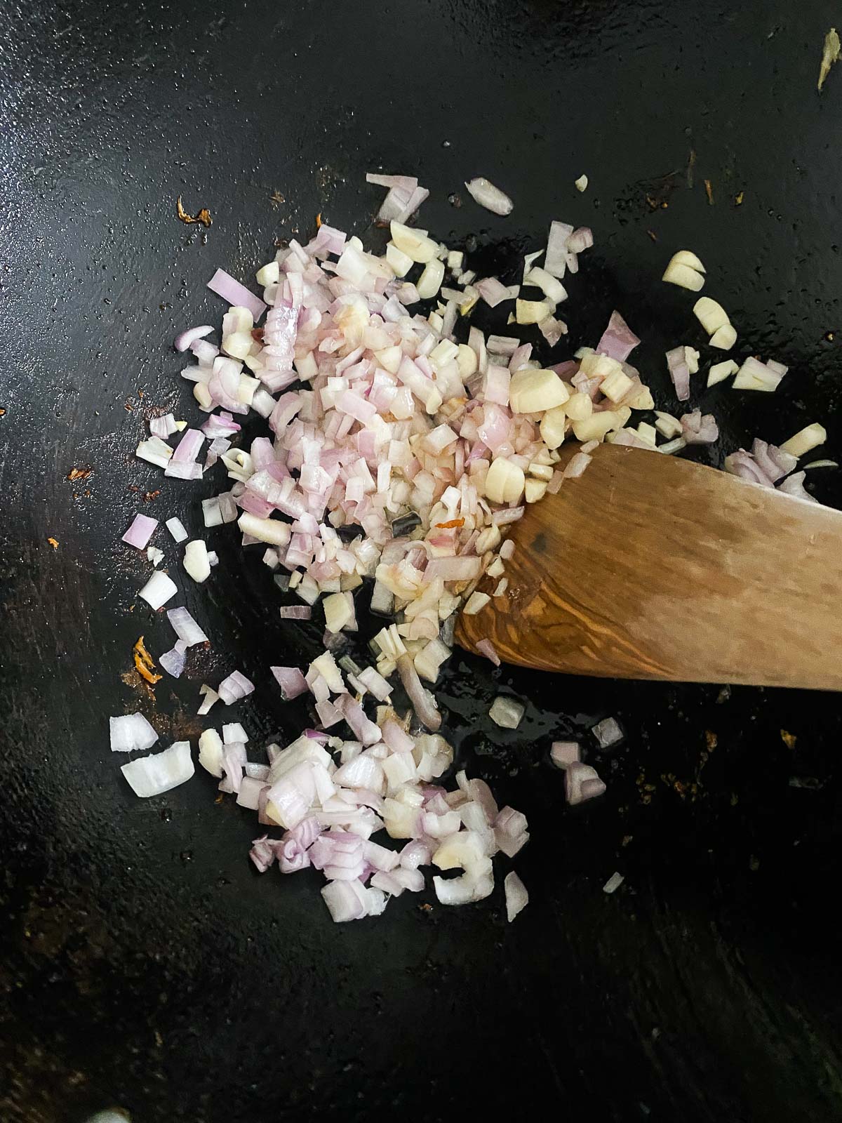 stir-frying shallot and garlic.