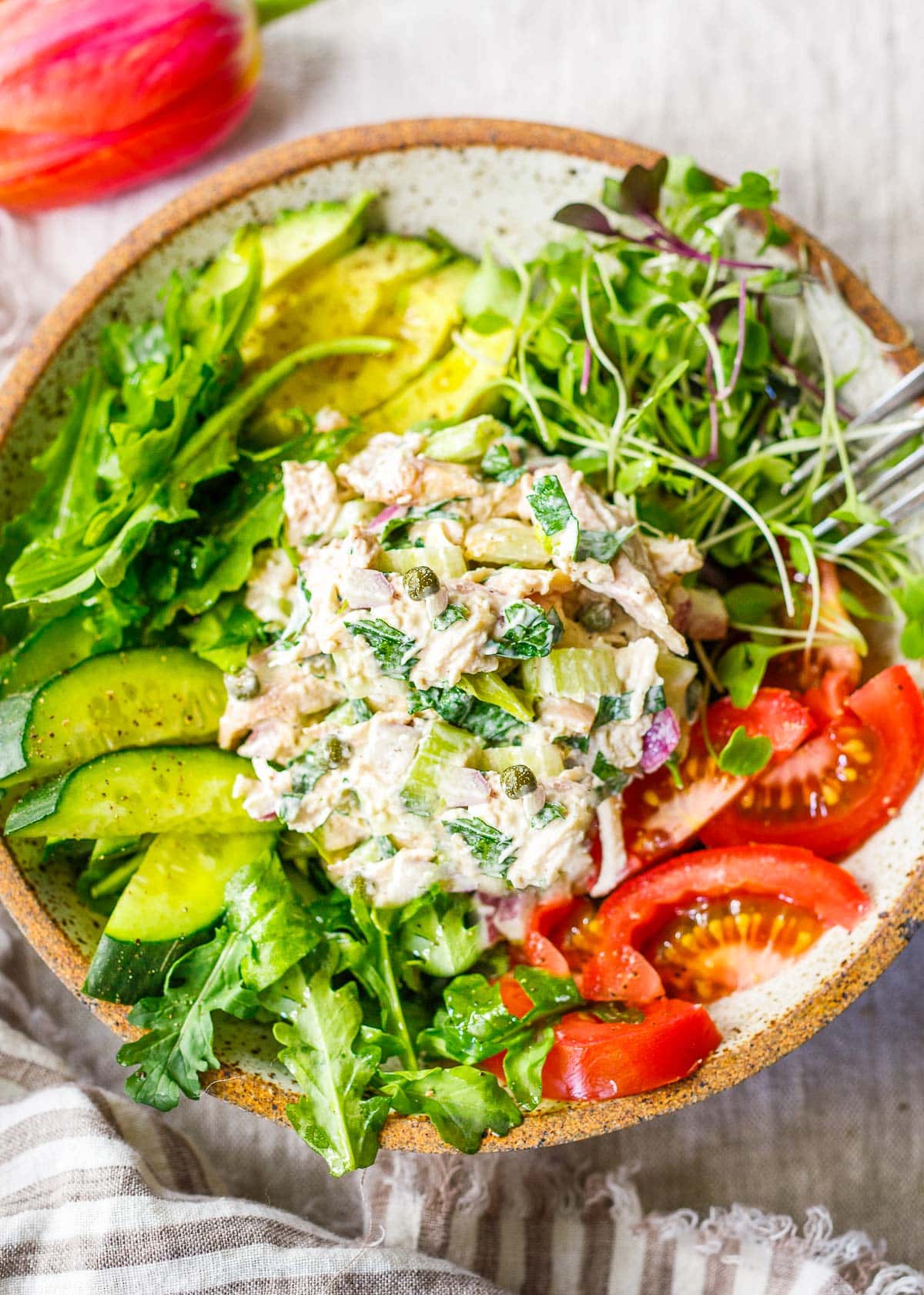 A classic recipe for Chicken Salad that is easy to make and full of flavor! Make it with leftover chicken- a tasty way to repurpose it into a different meal!