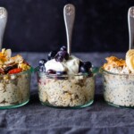 overnight oats in jars with a spoon