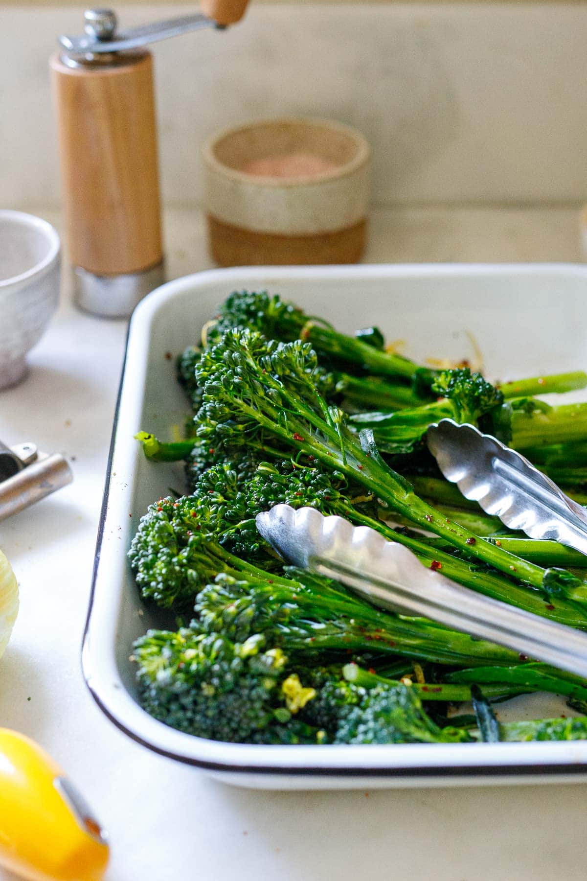 Toss the broccolini in the marinade. 