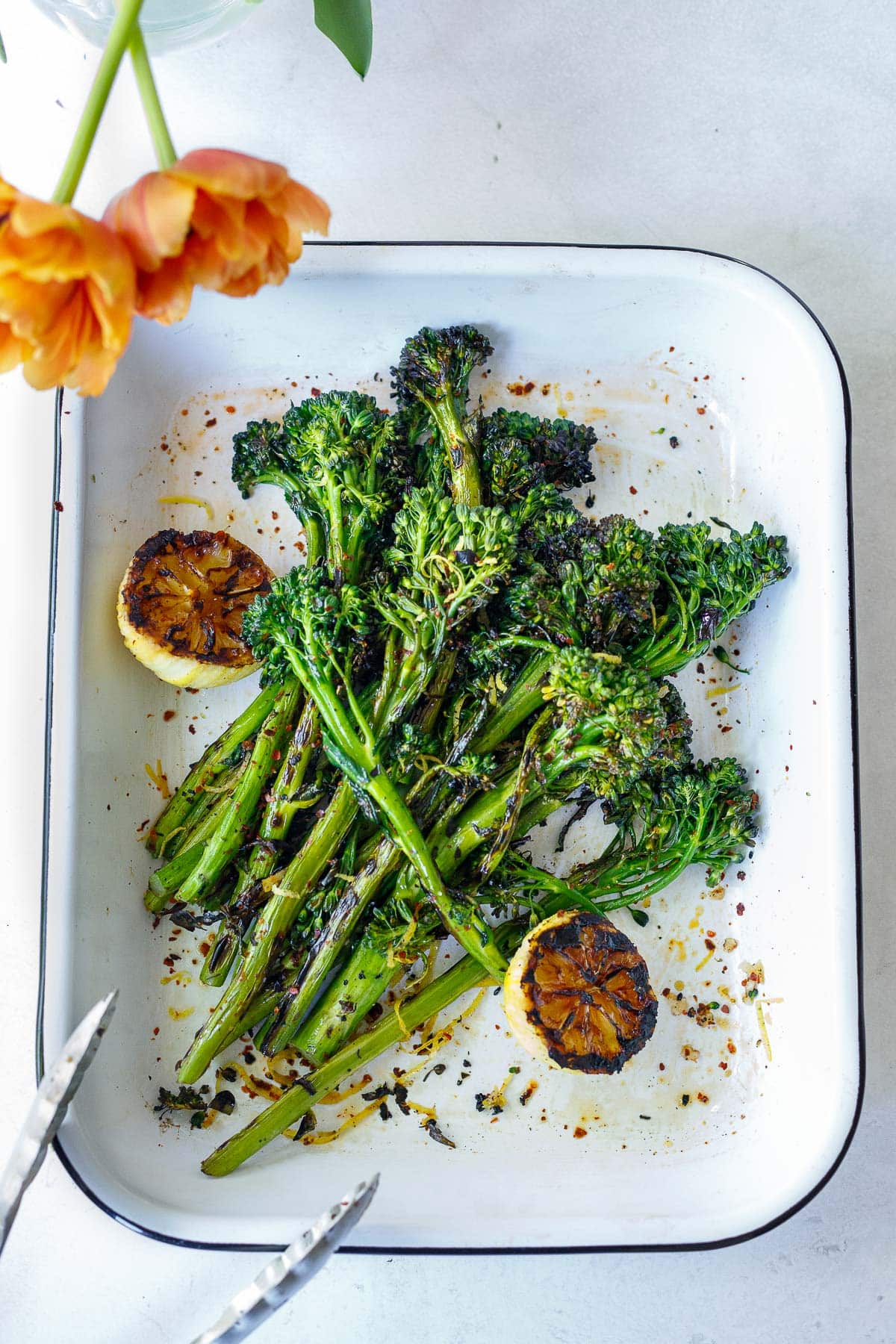 Grilled Broccolini with grilled lemon