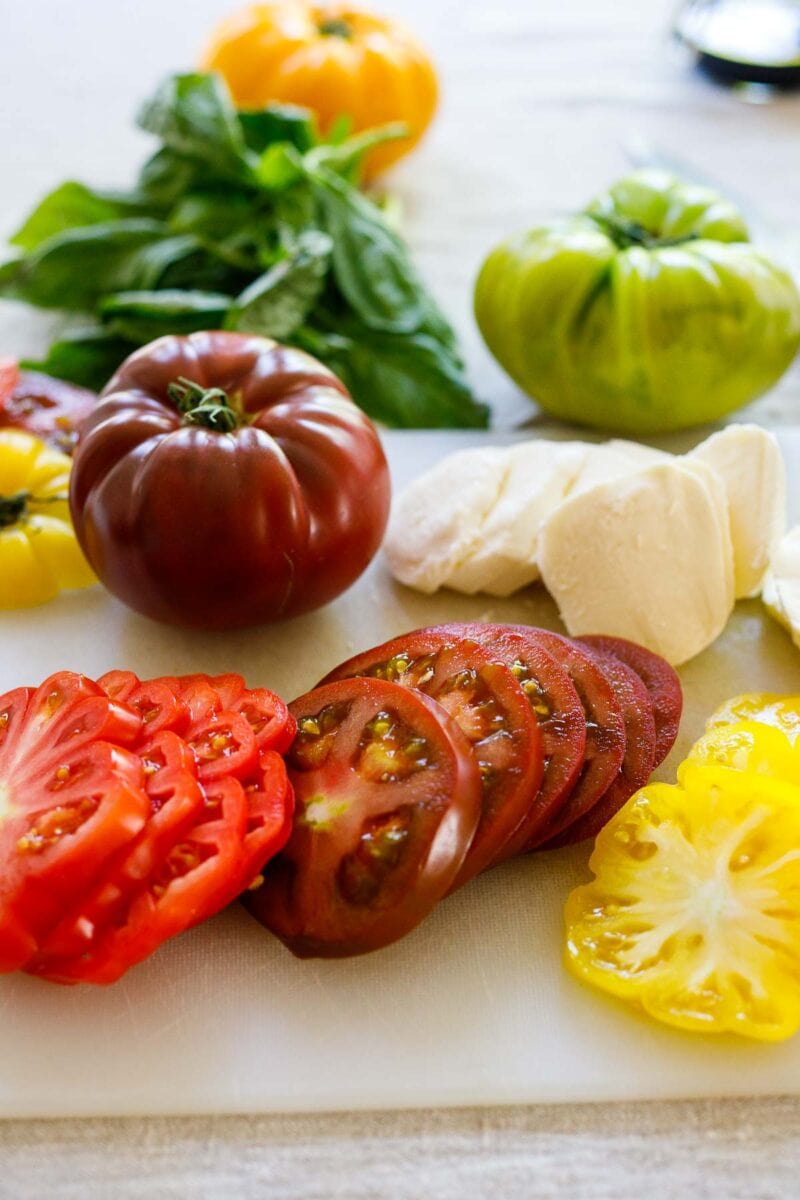 slicing tomatoes.