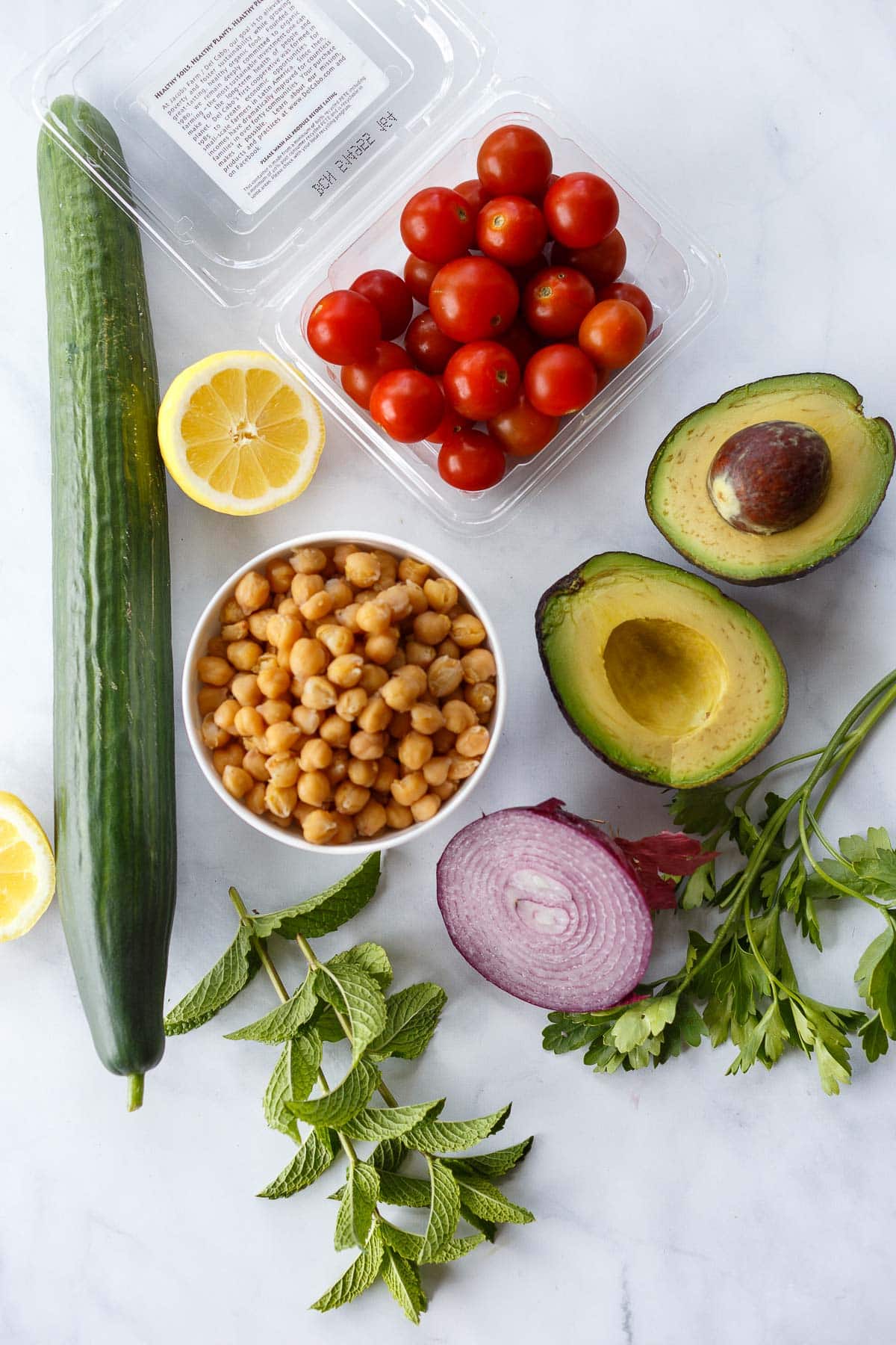 Ingredients in Chickpea Salad.