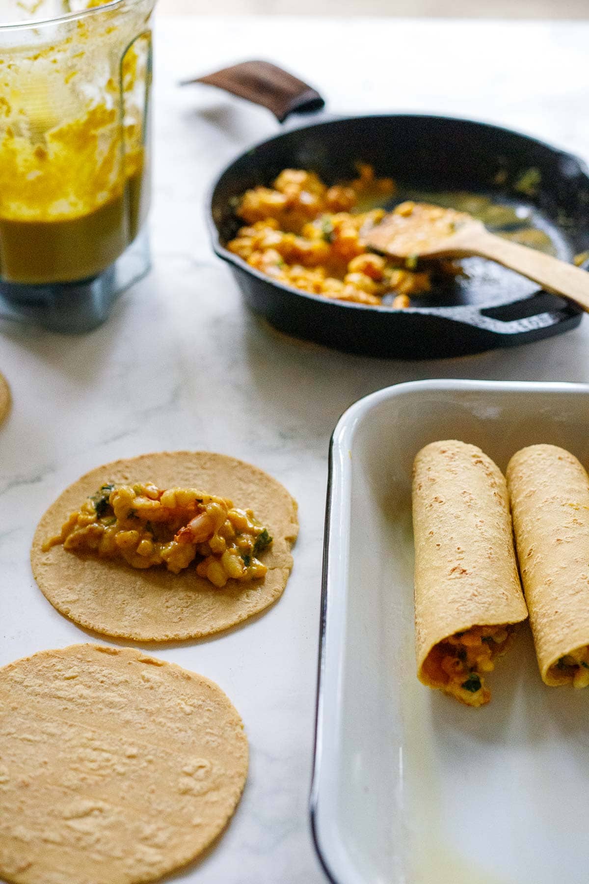 Assembling the enchiladas