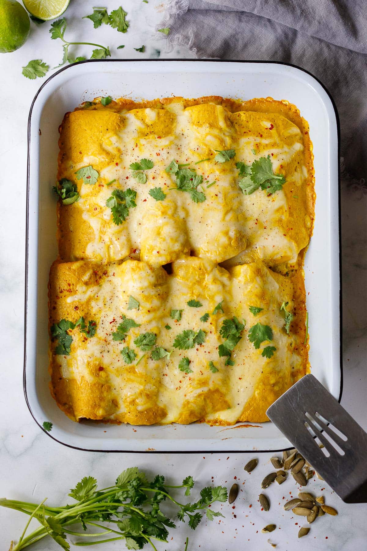 shrimp enchiladas after they are baked. 